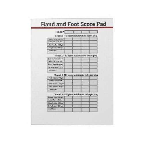 Hand and Foot Card Game Score Pad