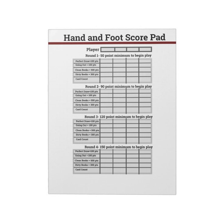Hand And Foot Card Game Score Pad Zazzle