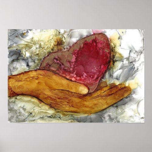 Hand and Heart Alcohol Ink Print