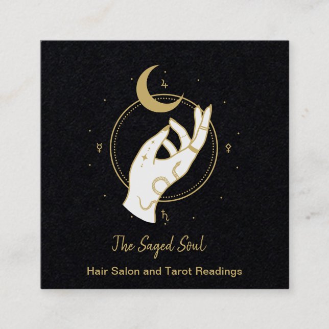 Hand and Moon Square Business Card (Front)