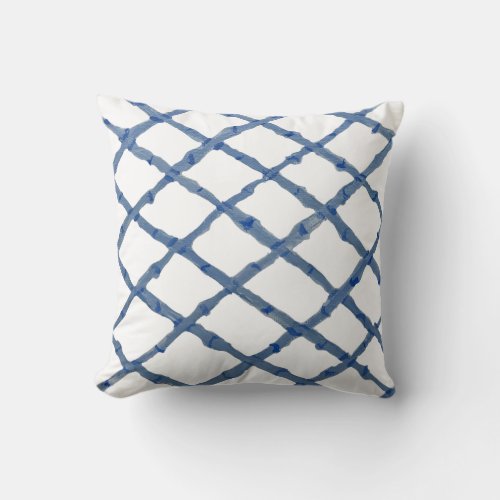 Hand Blue Chinoiserie Fretwork Pillow Throw Pillow