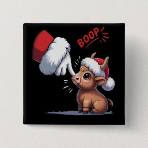 Hand Boop Christmas Highland Cow Santa Farmer Button