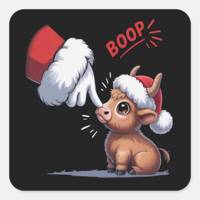 Hand Boop Christmas Highland Cow Santa Farmer  Square Sticker (Front)