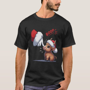 Hand Boop Christmas Highland Cow Santa Farmer T-Shirt