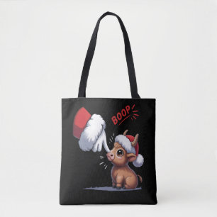 Hand Boop Christmas Highland Cow Santa Farmer Tote Bag