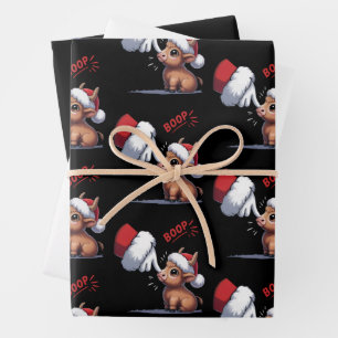 Hand Boop Christmas Highland Cow Santa Farmer Wrapping Paper Sheets