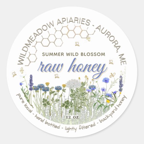 Hand Bottled Pure Local Raw Wildflowers with Bees  Classic Round Sticker
