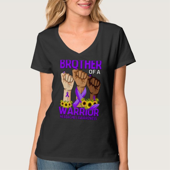 Hand Brother Of A Warrior Headaches Awareness Sunf T-Shirt (Front)