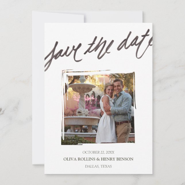 Hand Brush Lettering | Save the Date Photo Card (Front)