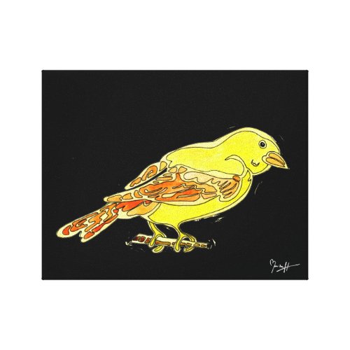 Hand Carved Bird in Yellow Watercolors Canvas Print