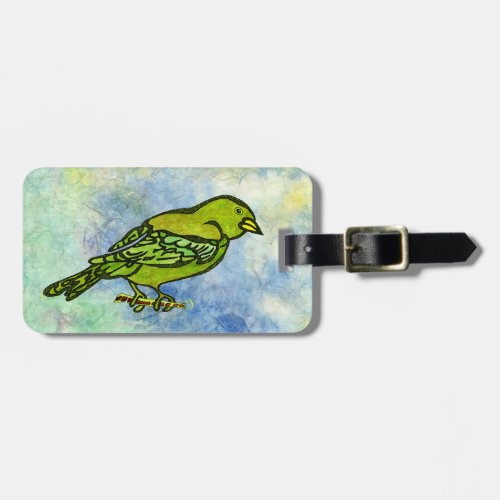 Hand Carved Bird in Yellow watercolors Luggage Tag