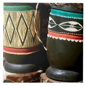 Hand carved drums, Livingston, Zambia Ceramic Tile