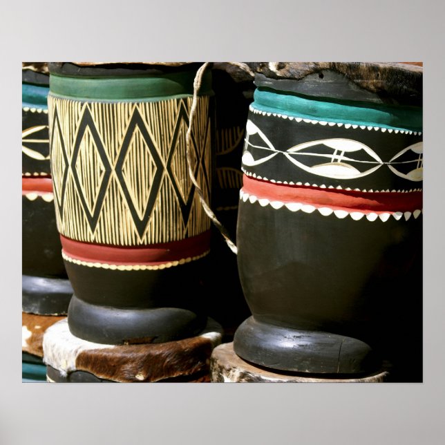 Hand carved drums, Livingston, Zambia Poster (Front)