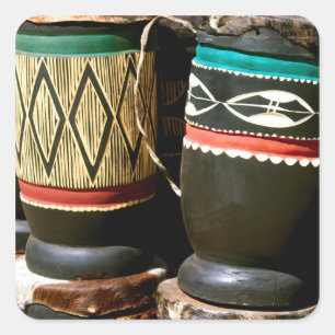 Hand carved drums, Livingston, Zambia Square Sticker
