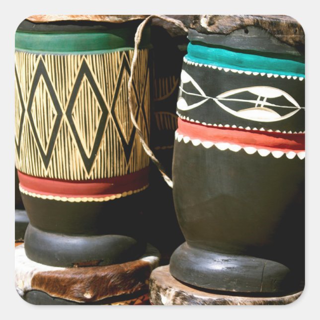 Hand carved drums, Livingston, Zambia Square Sticker (Front)