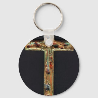 Hand Carved Gold Cross Keychain