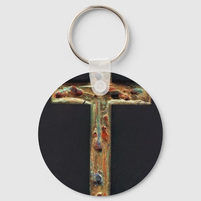 Hand Carved Gold Cross Keychain (Front)