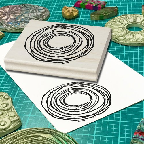 Hand Carved Messy Circles Pattern Whimsical Large Rubber Stamp
