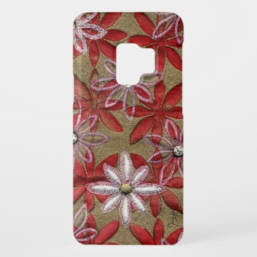 Hand Carved Quilted Red and Pink Flowers Case-Mate Samsung Galaxy S9 Case