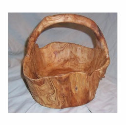 hand carved wood basket statuette