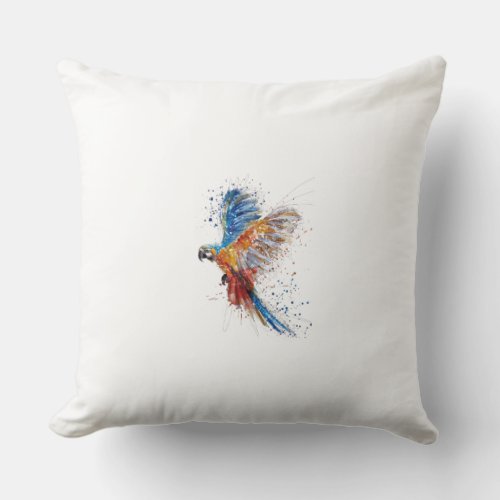 Hand colored parrot throw pillow