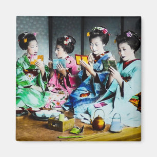 Hand Colored Vintage Geisha Gathering Magnet