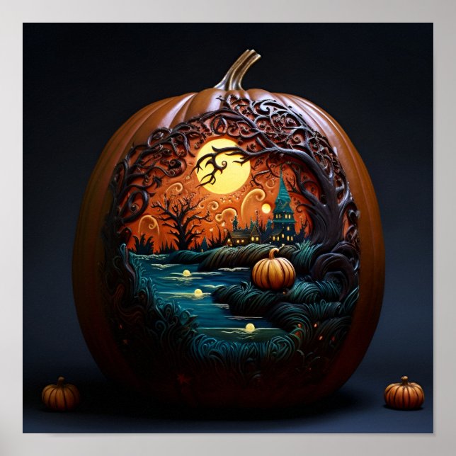 Hand crafted and painted Halloween pumpkin poster (Front)