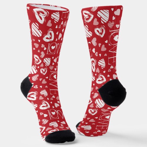 Hand_Crafted Valentines pattern typography hearts Socks