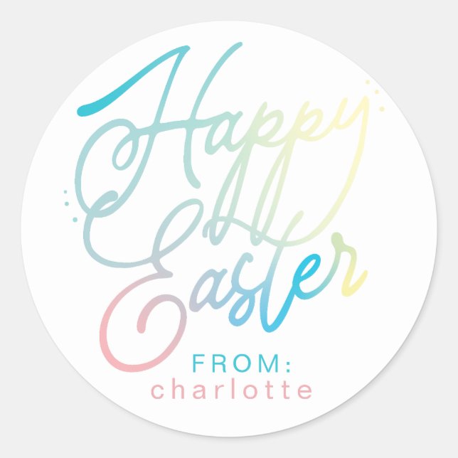 Hand-created Happy Easter gradient script Classic Round Sticker (Front)