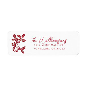 Hand-created linocut holly Christmas/holiday Label