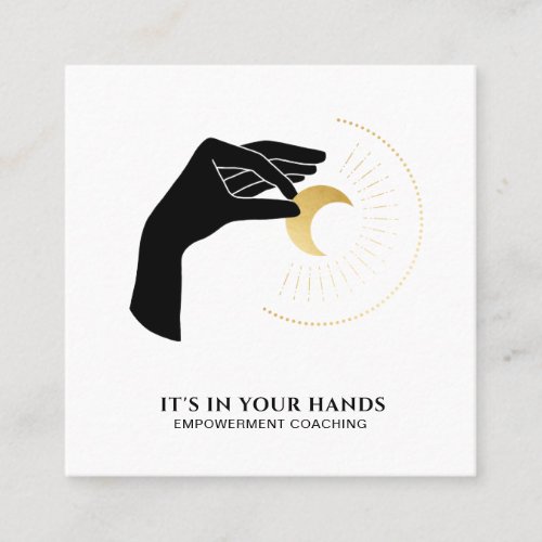  Hand Cresent Moon Black Gold Sun Cosmic Energy Square Business Card