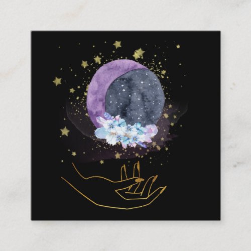  Hand Crystals Moon Cosmos Sky Stars Square Business Card