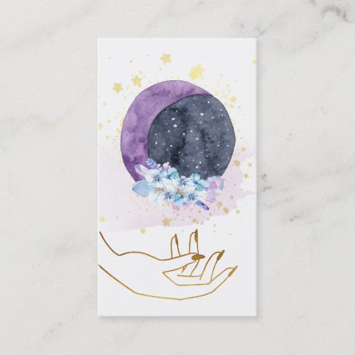  Hand Crystals Moon Sky Cosmos Stars Business Card