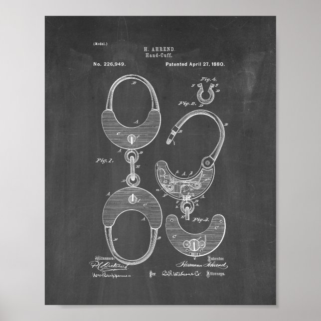 Hand-cuff Patent - Chalkboard Poster (Front)