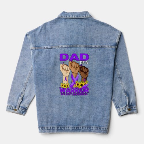 Hand Dad Of A Warrior Epilepsy Awareness Sunflower Denim Jacket