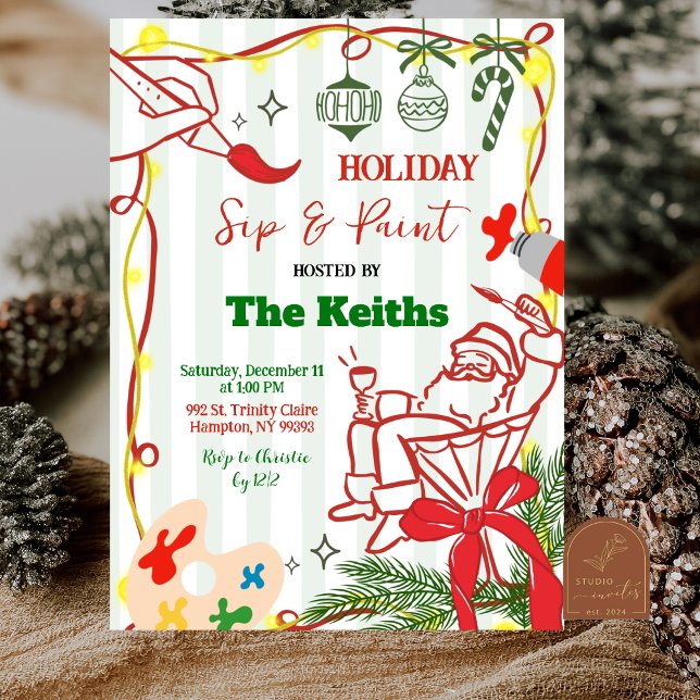 Hand Doodle Christmas Holiday Paint and Sip  Invit Invitation (Creator Uploaded)
