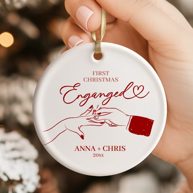 Hand Doodle First Christmas Engaged Ceramic Ornament (Creator Uploaded)