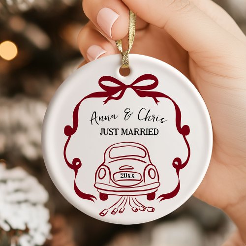 Hand Doodle First Christmas Married Ceramic Ornament