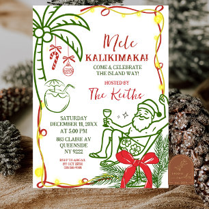 Hand Doodle Hawaiian Christmas Holiday Invitation