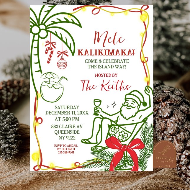Hand Doodle Hawaiian Christmas Holiday Invitation (Creator Uploaded)