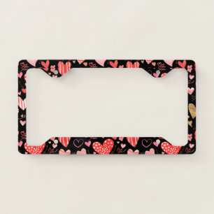 Hand doodling hearts pattern license plate frame