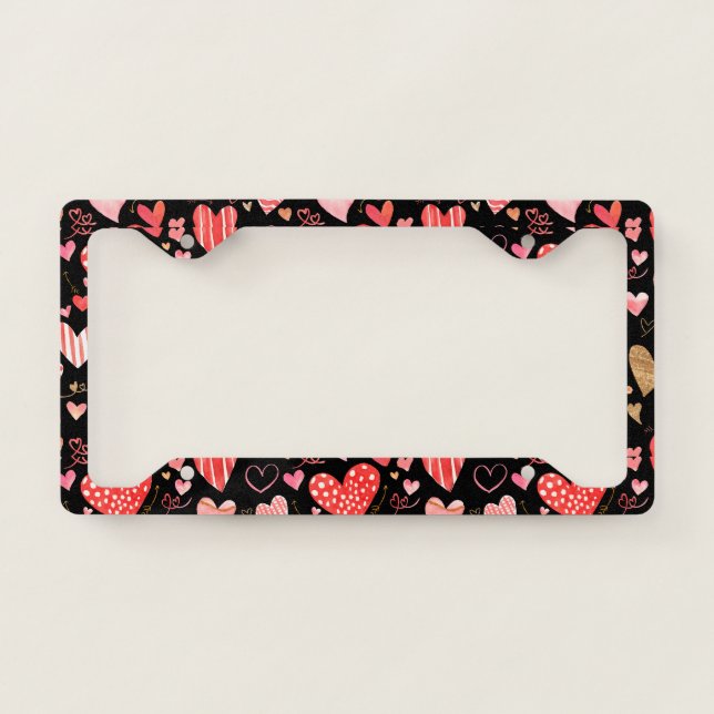 Hand doodling hearts pattern license plate frame (Front)