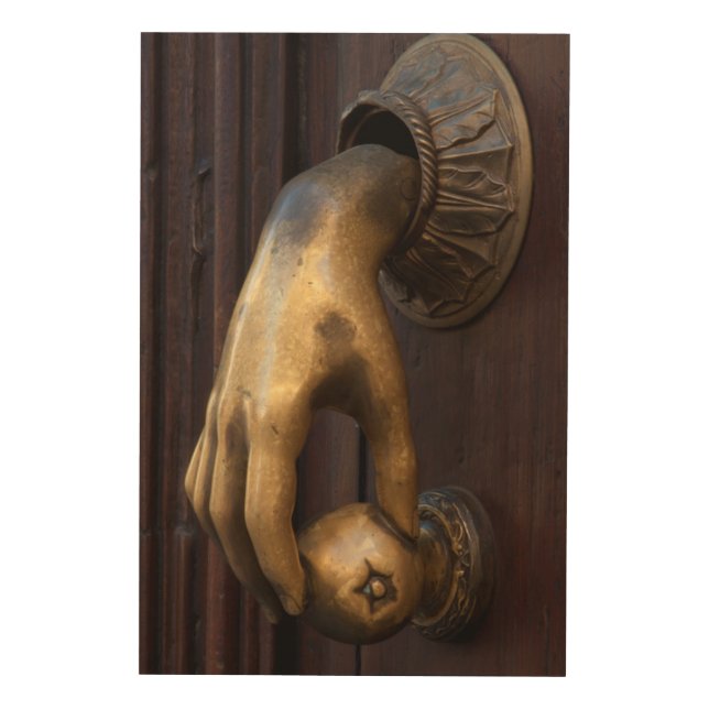 Hand door knocker close-up, Mexico Wood Wall Art (Front)