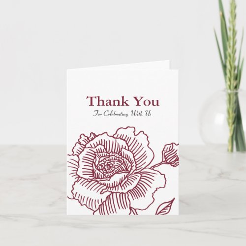 Hand Drarose THANK YOU card red