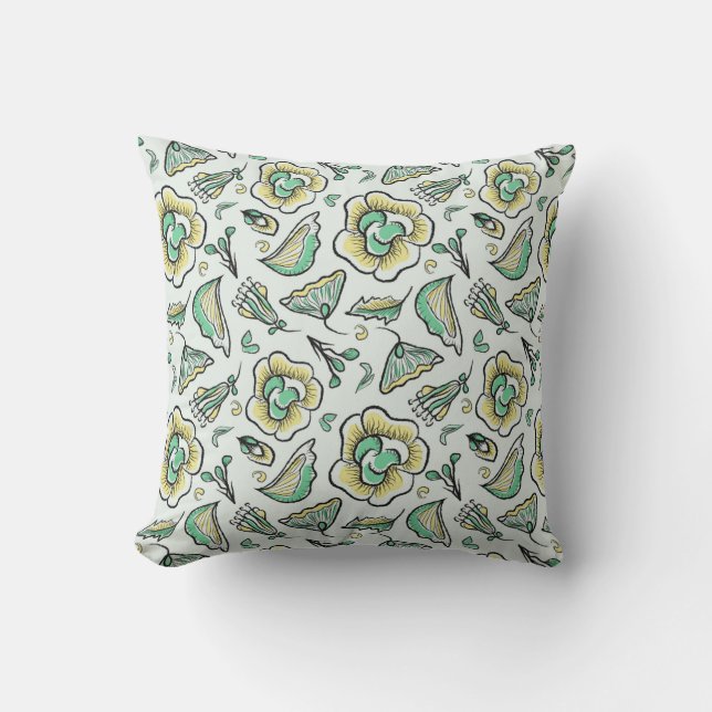 Hand draw abstract floral pattern throw pillow (Front)