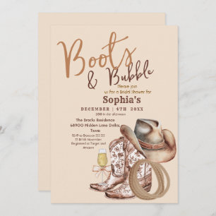 Hand Draw Boots and Bubbly Bridal Shower Invitation