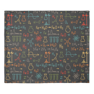 Hand draw chemistry on black background. Vintage s Duvet Cover