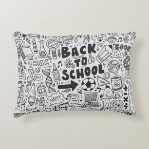 hand draw doodle school element accent pillow