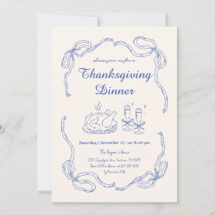 Hand Draw Doodle Whimsical Bow Thanksgiving Dinner Invitation