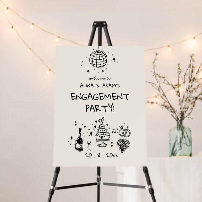Hand Draw Engagement Party wedding Welcome Sign    (In Situ (Stand))